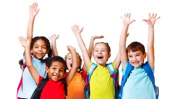 Group of emotional friends with their hands raised