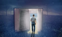 man-walking-open-bible-dark-landscape-151080053